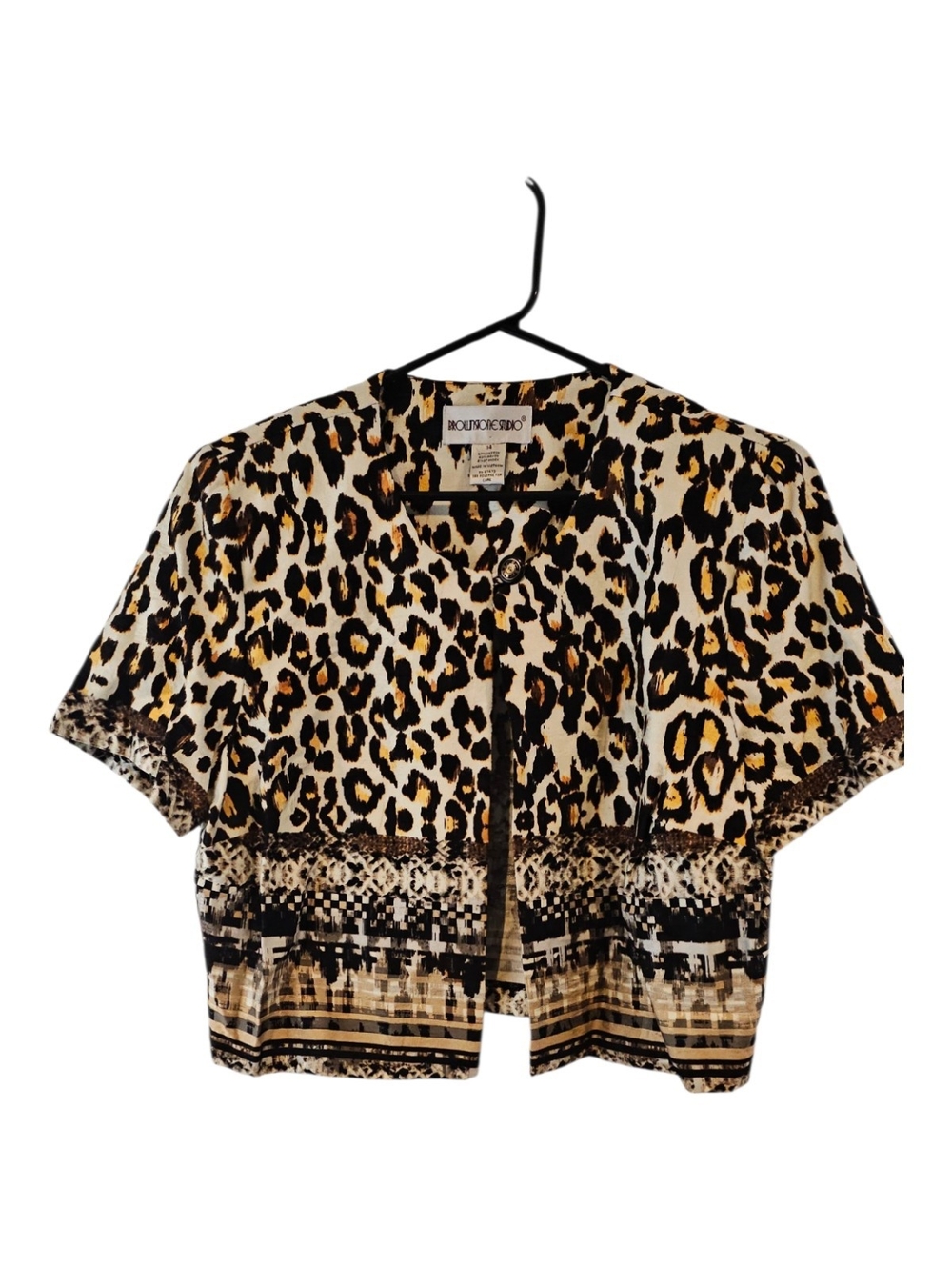 Brownstone Studio Size 14 Short Sleeve Leopard Print Blazer